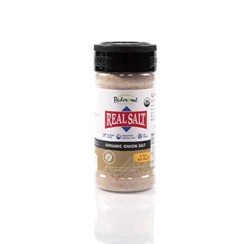 Real Salt Seasonings organic ONION Salz, 135g Streuer - natürliches Speisesalz aus einem alten Ur-Meer in Utah, kombiniert mit feiner BIO Zwiebel, reich an Mineralien von Redmond