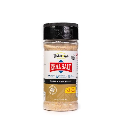 Real Salt Seasonings organic ONION Salz, 234g Streuer - natürliches Speisesalz aus einem alten Ur-Meer in Utah, kombiniert mit feiner BIO Zwiebel, reich an Mineralien von Redmond