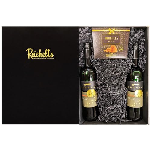 2 x Kuumba Pinotage Rotwein 2022 Wein aus Südafrika 0,7 l 13,5% + 1 x Schokoladen-Trüffel Natur 150g als Geschenkset in Präsentbox by Reichelts I Ideal für Geburtstag, Hochzeit, Valentinstag von Reichelts