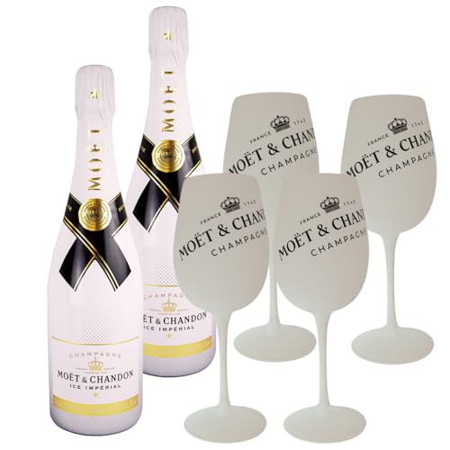 2 x Moet & Chandon Ice Imperial 0,75 l 12% + 4 x original Moet & Chandon Champagnerglas weiß mit Logo als Geschenkset by Reichelts von Reichelts