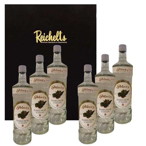 6 x Prinz Haselnuss Schnaps 1 l 40% als Geschenkset mit Präsentbox by Reichelts von Reichelts