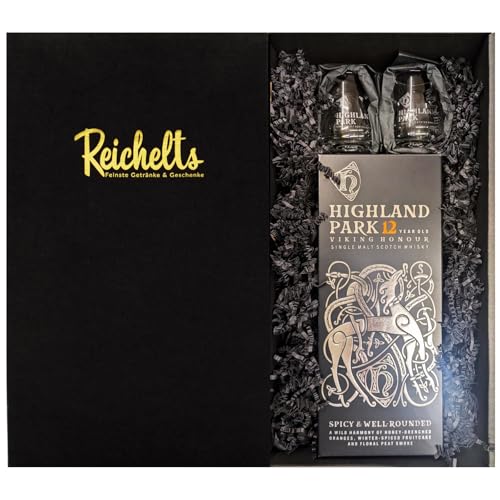 Highland Park 12 Jahre 0,7 l 40% Single Malt Scotch Whisky + 2 x original Highland Park Glas als Geschenkset in Präsentbox by Reichelts von Reichelts