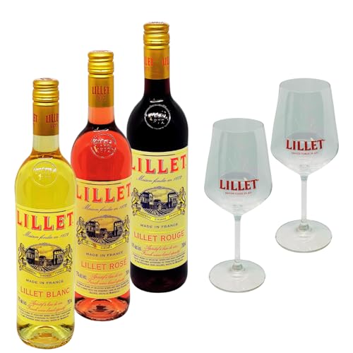 Lillet Blance 0.7 l 17% + Lillet Rose 0.7 l 17% + Lillet Rouge 0.7 l 17% + 2 x original Lillet Glas GRATIS als Geschenkset by Reichelts von Reichelts