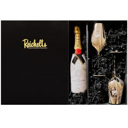 Moet & Chandon Brut Imperial Champagner Limited Winter Edition 0,75 l 12% + 2 x original Moet & Chandon Champagnerglas in gold als Geschenkset in Präsentbox by Reichelts von Reichelts