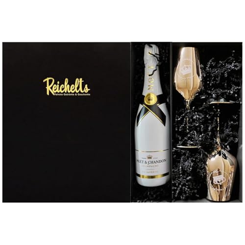 Moet & Chandon Ice Imperial 0,75 l 12% + 2 x original Moet & Chandon Champagnerglas in gold als Geschenkset in Präsentbox by Reichelts von Reichelts