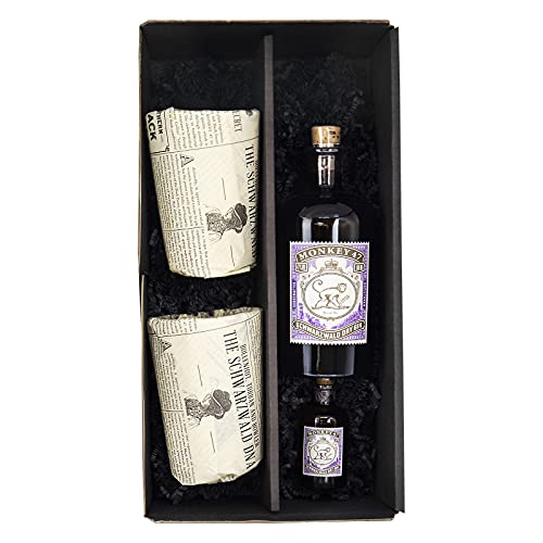 Monkey 47 Schwarzwald Dry Gin Präsentbox mit Monkey 47 0,5 l + 0,05 l Mini + 2 handgefertigte Monkey THE BECHER by Reichelts I Feinste Getränke & Geschenke von Reichelts