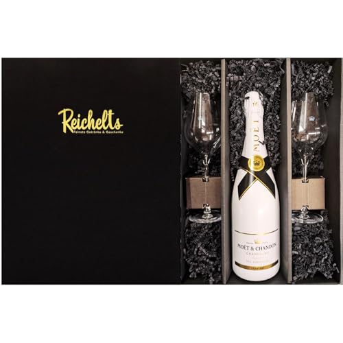 Reichelts I Feinste Getränke & Geschenke I Moët & Chandon Ice Impérial 0,75l + 2 x Moet Champagnerglas mit tollem Schriftzug in Präsentbox von Reichelts