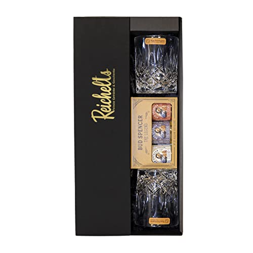 St. Kilian Bud Spencer The Legend Whisky 0,05 Minis 3er Box + 2 Nachtmann Tumbler als Geschenkset in Präsentbox by Reichelts I Das ideale Geschenk egal ob Geburtstag, Hochzeit oder Veranstaltung von Reichelts