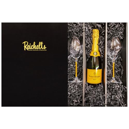 Veuve Clicquot Brut Champagner 0,375 l 12% + 2 x original Veuve Clicquot Champagnerglas als Geschenkset in Präsentbox by Reichelts von Reichelts