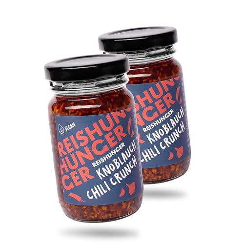 REISHUNGER Knoblauch Chili Crunch, 2 x 115 g - fertiges Crispy Chili Öl aus Knoblauchflocken, mild-scharfem Chili und würzigen Zwiebeln von Reishunger