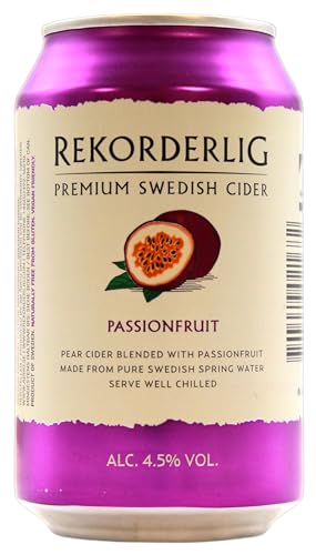 Rekorderlig Premium Swedish Cider Passionfruit 4.5% vol., 24er Pack (24 x 0.33 l) EINWEG von Rekorderlig