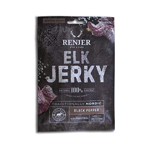 Elk Jerky Black Pepper / Elch-Jerky mit schwarzem Pfeffer - das schwedische Original - High Protein - Alternative zu Beef Jerky - aus 75g Frischfleisch von Renjer