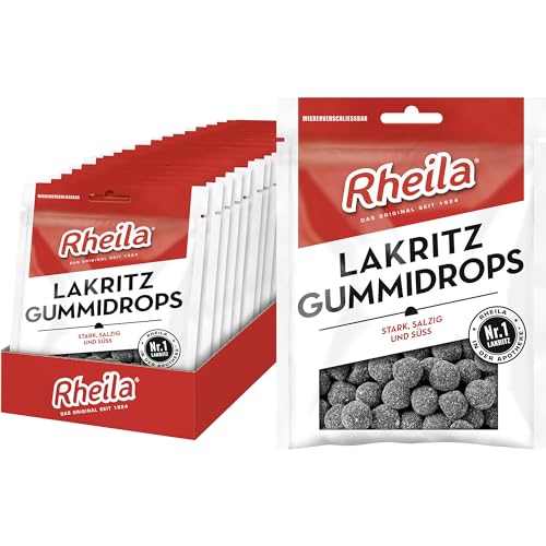 Rheila Lakritz Gummidrops 1.800g - mit hohem Anteil an Lakritz – mit Süßholzextrakt & Salmiaksalz - wohltuender markanter & intensiver Geschmack - (20x 90 g) von Rheila