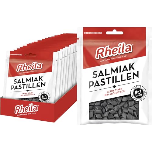 Rheila Salmiak-Pastillen 90 g - Mit Hohem Anteil an Lakritz – Wohltuender, Markanter Geschmack – Extra Stark & Aromatisch Mild im Geschmack - (20x90 g) von Rheila