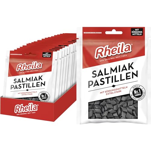 Rheila Salmiak Pastillen ohne Zuckerzusatz 1.800g – mit hohem Anteil an Lakritz – wohltuender, markanter Geschmack – extra stark & aromatisch mild im Geschmack (20x90 g) von Rheila