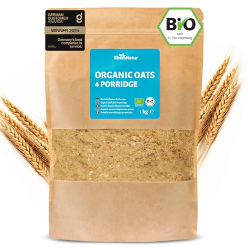 RheinNatur Bio Haferflocken 1 kg - Ideal für Porridge, Overnight Oats & Haferbrei - Reich an Ballaststoffen, Mineralstoffen & B-Vitaminen - 1000 g Beutel von RheinNatur