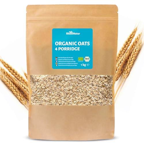 RheinNatur Bio Haferflocken 1 kg - Ideal für Porridge, Overnight Oats & Haferbrei - Reich an Ballaststoffen, Mineralstoffen & B-Vitaminen - 1000 g Beutel von RheinNatur