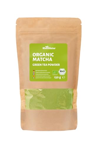 RheinNatur Bio Matcha Grüntee Pulver 150 g - 100% Bio - Ideal für Tee & Matcha Latte - Reich an Mineralstoffen, Vitaminen & Antioxidantien von RheinNatur