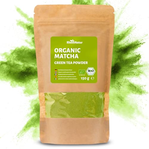 RheinNatur Bio Matcha Grüntee Pulver 150 g - 100% Bio-Matcha - Ideal für Matcha-Tee & Matcha Latte - Reich an Mineralstoffen, Vitaminen & Antioxidantien von RheinNatur