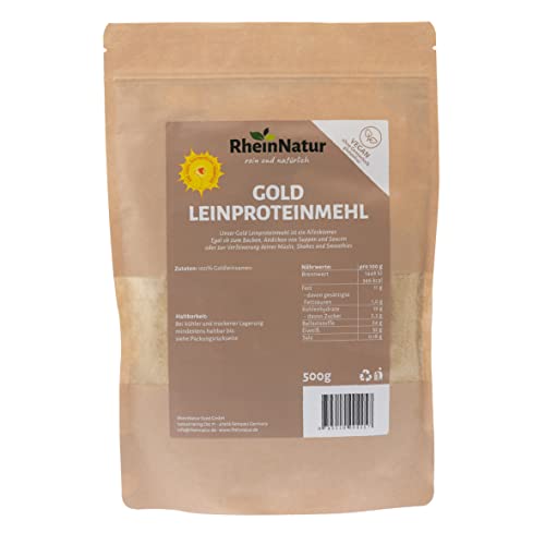 RheinNatur Goldleinproteinmehl 500 g - 100% natürliches Leinsamen-Mehl - Proteinreich, Low Carb & Keto - Veganes Protein-Pulver von RheinNatur