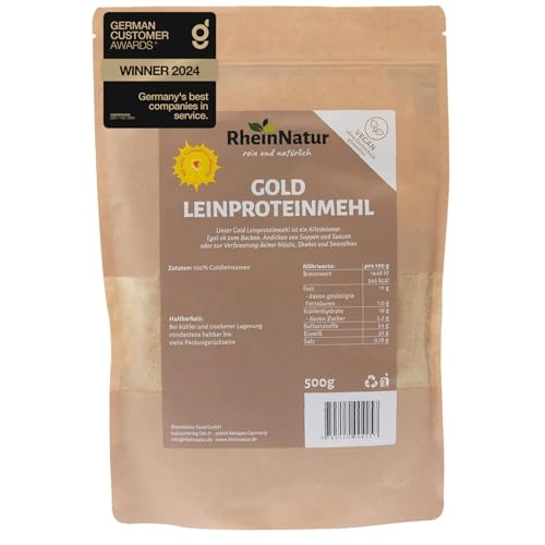 RheinNatur Goldleinproteinmehl 500 g - 100% natürliches Leinsamen-Mehl - Proteinreich, Low Carb & Keto - Veganes Protein-Pulver von RheinNatur