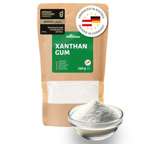 RheinNatur Xanthan Gum Pulver 250 g - Natürliches Bindemittel - Stabilisator für Eis, Suppen, Soßen - Xanthangummi Verdickungsmittel - Geschmacksneutral & Vegan von RheinNatur