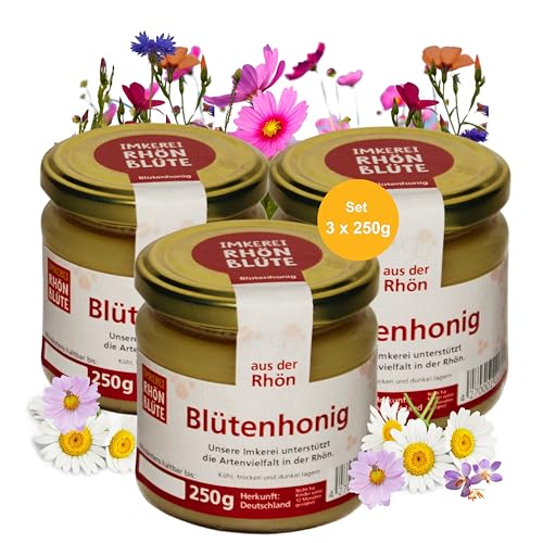 Hochwertiger Echter Blütenhonig – 3x250g Glas | Regional & Nachhaltig Honig direkt vom Imker natürlicher Honig | Naturbelassener Honig aus dem Biosphärenreservat Rhön von Rhönblüte