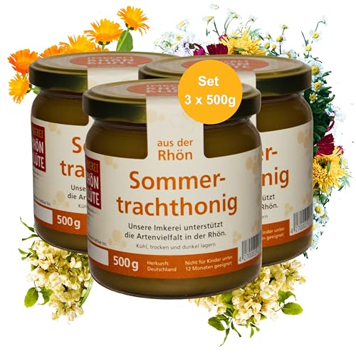 Hochwertiger Sommertrachthonig – Set aus 3 x 500g Glas | Regional & Nachhaltiger Honig direkt vom Imker natürlicher Honig | Naturbelassener Honig aus dem Biosphärenreservat Rhön von Rhönblüte