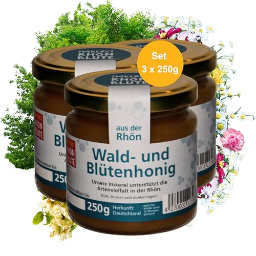 Hochwertiger Wald-& Blütenhonig – Set aus 3 x 250g Glas | Regional & Nachhaltiger Honig direkt vom Imker natürlicher Honig | Naturbelassener Honig aus dem Biosphärenreservat Rhön von Rhönblüte