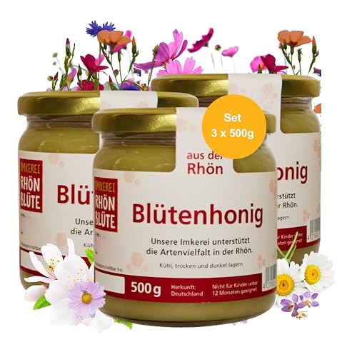 Hochwertiger echter Blütenhonig – Set aus 3x500g Glas | Regional & Nachhaltiger Honig direkt vom Imker natürlicher Honig | Naturbelassener Honig aus dem Biosphärenreservat Rhön von Rhönblüte