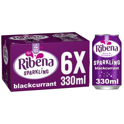 Ribena Funkelnde schwarze Johannisbeere Multipack – 6x330ml Dosen | Echte Früchte | Reich an Vitamin C | Keine künstlichen Farb- oder Geschmacksstoffe | Kohlensäure | Berstend mit Geschmack von Ribena