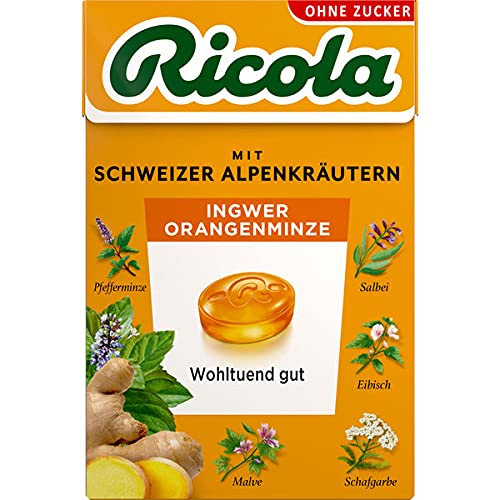 Ricola Schweizer Kräuterbonbons Ingwer Orangenminze ohne Zucker, 20er Pack (20 x 50g) von Ricola AG Baselstasse 31, 4242 Laufen, Schweiz