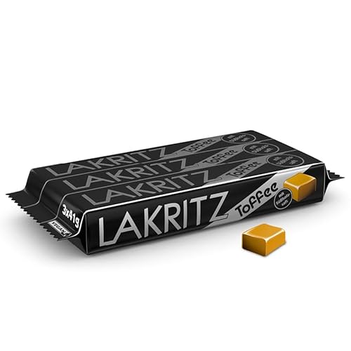 Lakritz-Toffee Kaubonbons mit Süßholzsaft, 3 Stangen Toffees mit Lakritz-Geschmack als Vorratspackung oder Verkaufsdisplay, zartschmelzende Dragees 3 x 41g von Lakritz-Toffee