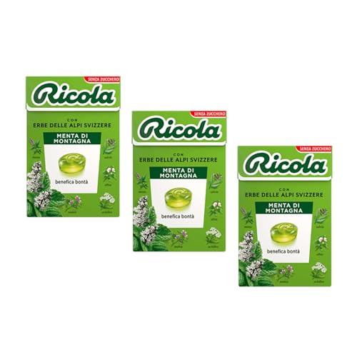 Ricola® | Bergminze | Wohltuende und erfrischende Schweizer Kräuterbonbons | Hartbonbons ohne Zucker - 3 Schachteln (150 gr) von Ricola