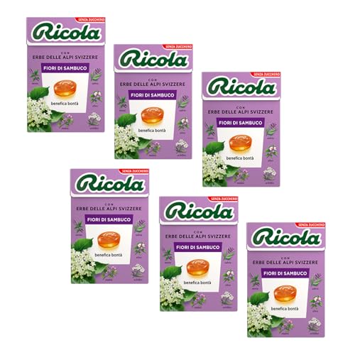 Ricola® | Holunderblüten-Bonbons | Swiss Herbs Bonbons ohne Zucker – 6 Boxen (300 Gr) von Ricola