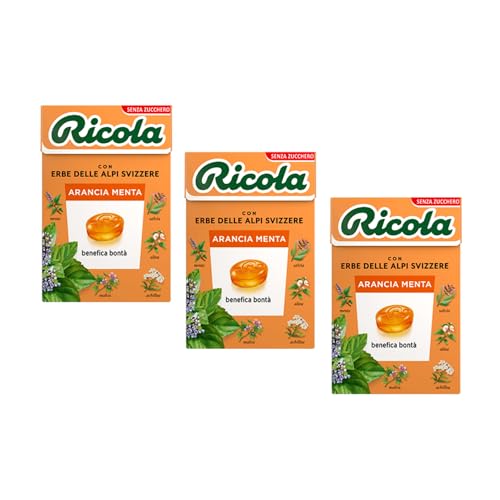 Ricola® | Orangen-Minz-Tabletten | Wohltuende und erfrischende Schweizer Kräuterbonbons | Zuckerfreie Bonbons – 3 Schachteln (150 Gr) von Ricola