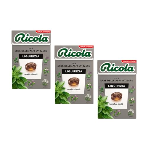 Ricola® | Ricola® Lakritz | Wohltuende und erfrischende Schweizer Kräuterbonbons | Hartbonbons ohne Zucker - 3 Schachteln (150 Gr) von Ricola