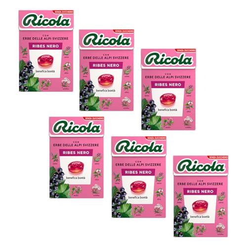 Ricola® | Schwarze Johannisbeer-Bonbons | Swiss Herbs Bonbons ohne Zucker – 6 Boxen (300 Gr) von Ricola