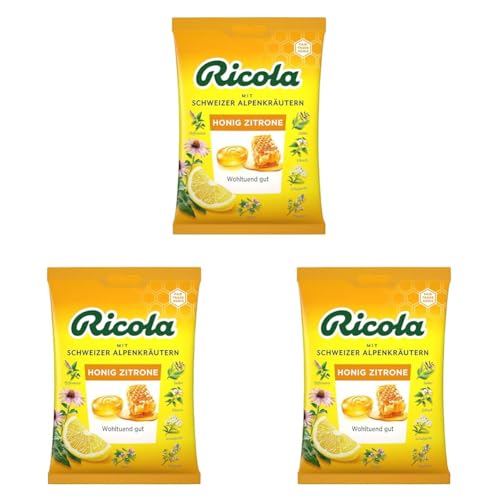 Ricola Honig Zitrone, Original Schweizer Kräuter-Bonbons mit 13 Schweizer Alpenkräutern, wohltuender Genuss, 1 x 75g (Packung mit 3) von Ricola