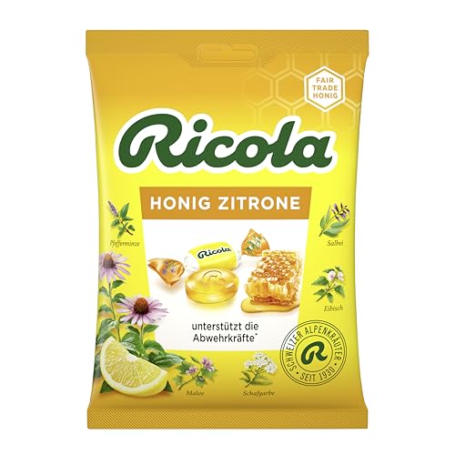 Ricola Honig Zitrone, 75g Beutel Original Schweizer Kräuter-Bonbons mit 13 Schweizer Alpenkräutern, wohltuender Genuss, 1 x 75g von Ricola