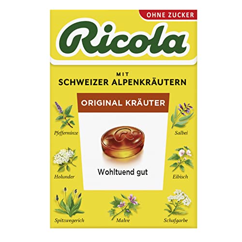 Ricola Original Kräuter, 50g Böxli Original Schweizer Kräuter-Bonbons mit 13 Schweizer Alpenkräutern, zuckerfrei, 1 x 50g, vegan von Ricola