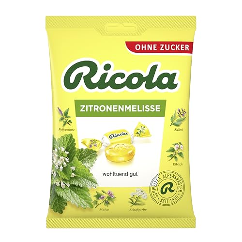 Ricola Zitronenmelisse, 75g Beutel Original Schweizer Kräuter-Bonbons mit 13 Alpenkräutern & erfrischendem Zitronen-Geschmack, zuckerfrei, 1 x 75g, vegan von Ricola