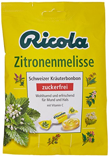 Ricola Zitronenmelisse 75g Beutel, Original Schweizer Kräuter-Bonbons mit 13 Alpenkräutern und erfrischendem Zitronen-Geschmack, zuckerfrei, 1 x 75g von Ricola