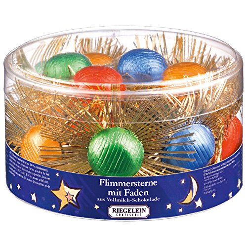 Riegelein Weihnachten Flimmersterne 200g – Vollmilchschokolade mit goldenem Lametta – Schokokugeln perfekt als Christbaumschmuck & Weihnachstdeko von Riegelein