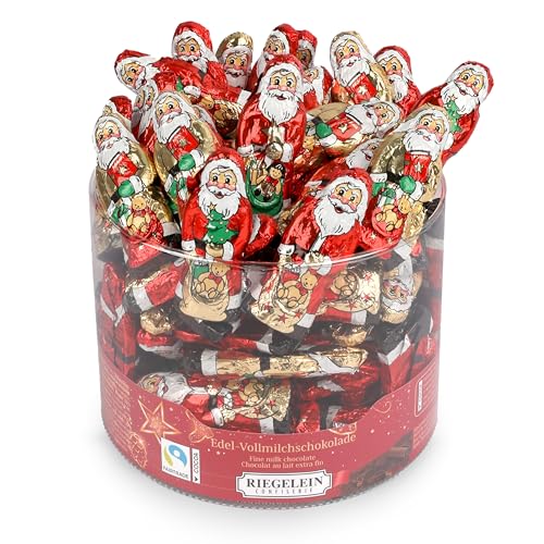 Riegelein Massiv-Weihnachtsmänner in Dose, 525g (70 Stk.) – Fairtrade Vollmilchschokolade einzeln verpackt – Ideal für Adventskalender, Nikolaus & Weihnachten – Schokonikolaus klein von Riegelein