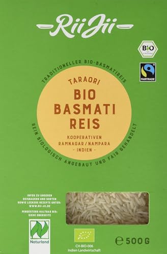 RiiJii Bio Basmati Reis Taraori weiß FairTrade Naturland, 500 g (Packung mit 6) von RiiJii