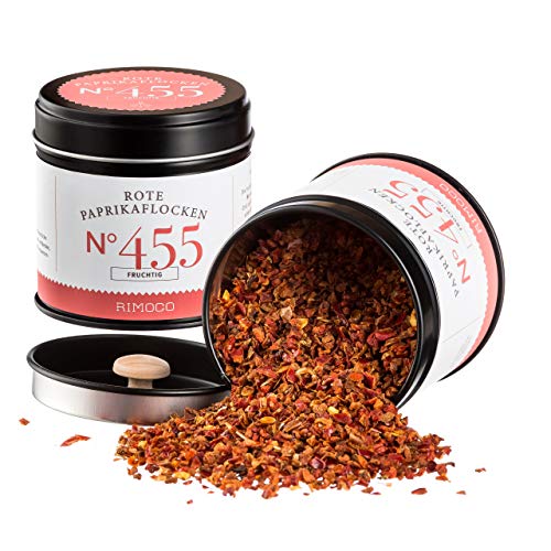 Rimoco N°455 Bio Rote Paprikaflocken getrocknet grob - Paprika Flocken aus roter Gemüsepaprika | vollmundig & fruchtig | Bio Anbau (DE-ÖKO-007) - Inhalt: 55g in eleganter Gewürzdose mit Aromadeckel von Rimoco