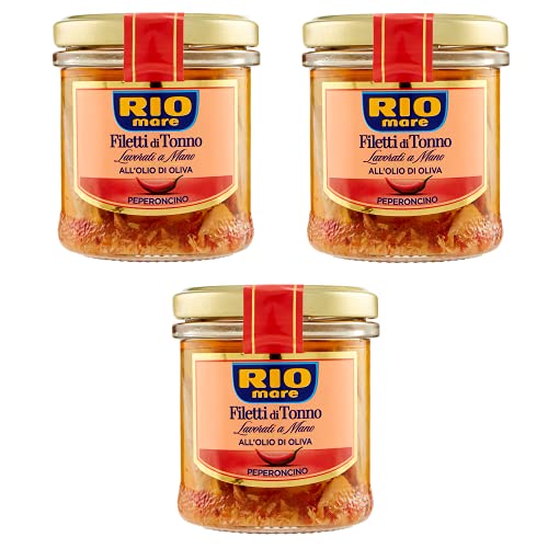 3x Rio Mare Filetti di Tonno al Peperoncino in Olio di Oliva Thunfischfilets in Olivenöl mit Chili 130g von Rio Mare