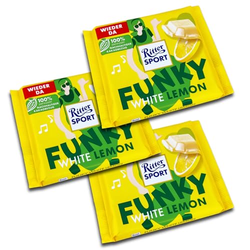 3 er Pack Ritter Sport Funky White Lemon 3x 100g Gefüllte weiße Schokolade mit einer aufgeschlagenen Zitronencreme von Ritter Sport