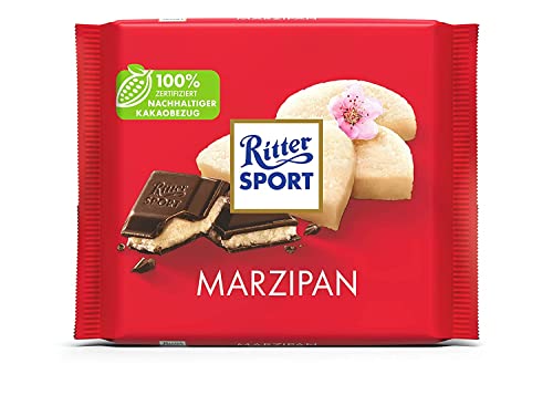 Ritter Sport Marzipan 100 g, dunkle Schokolade gefüllt mit Edel-Marzipan aus kalifornischen Mandeln, gefüllte Halbbitterschokolade aus Edel-Kakao mit Marzipan von Ritter Sport